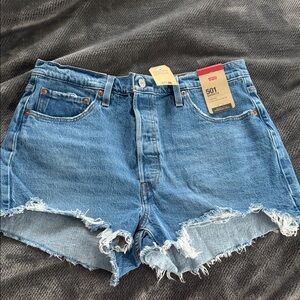 Levi's Women's Frayed Hem Blue Jean Shorts